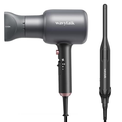 Wavytalk Ionic Hair Dryer and Pencil Flat Iron Set, 1875W Negative Ions Dryer with Diffuser and Concentrator, Professional Salon Straightener