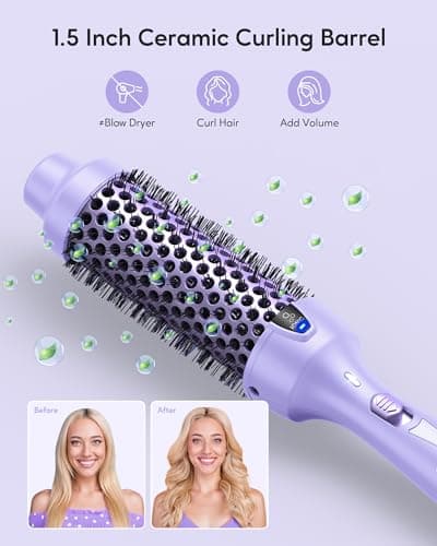Ionic Heated Round Brush for Effortless Styling and Beautiful Curls - Dual Voltage (Purple)