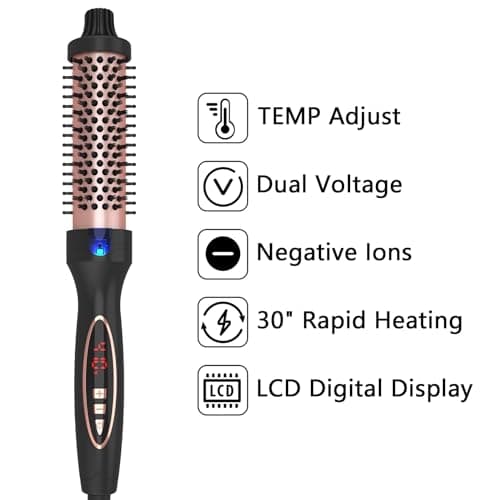 1.25 Inch Thermal Brush for Loose & Voluminous Curls with Digital Display - Dual Voltage for Travelers