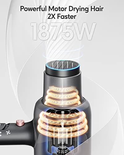 Professional Hair Styling Kit for Women: Ionic Hair Dryer with Diffuser (Textured Gray) and 1 Inch Negative Ion Flat Iron (Rose Gold)