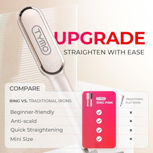 TYMO Ring Hair Straightener Brush for Women, Fast Heating & Dual Voltage