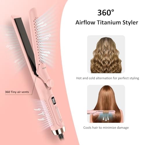 360° Airflow Styler Curling Iron - 1.25 Inch 2 in 1 Hair Tool with Cool Air, Extra Long Design, Dual Voltage