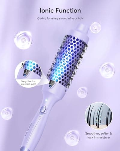Ionic Heated Round Brush for Effortless Styling and Beautiful Curls - Dual Voltage (Purple)