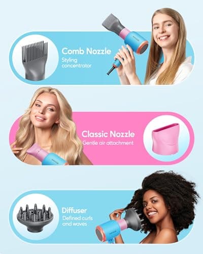 Small Hair Dryer with Diffuser and Curling Wands for Short & Long Hair