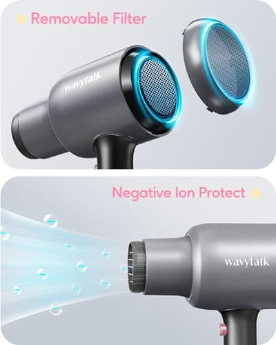 Wavytalk Ionic Hair Dryer and Pencil Flat Iron Set, 1875W Negative Ions Dryer with Diffuser and Concentrator, Professional Salon Straightener