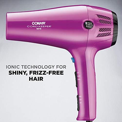 CONAIR 1875W Retractable Cord Keeper Blow Dryer, Pink