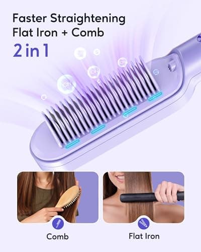 Fast Heating Wavytalk Hair Straightener Brush for Women, Dual Voltage, Purple