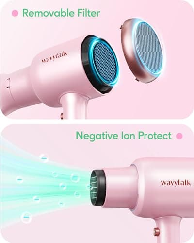 Wavytalk Ionic Hair Blow Dryer with Diffuser (Millennial Pink) + Negative Ion Flat Iron Hair Straightener (Bright Rose Gold)