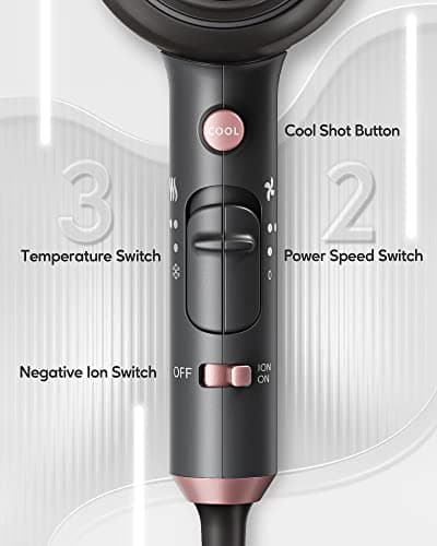 Professional Hair Styling Kit for Women: Ionic Hair Dryer with Diffuser (Textured Gray) and 1 Inch Negative Ion Flat Iron (Rose Gold)