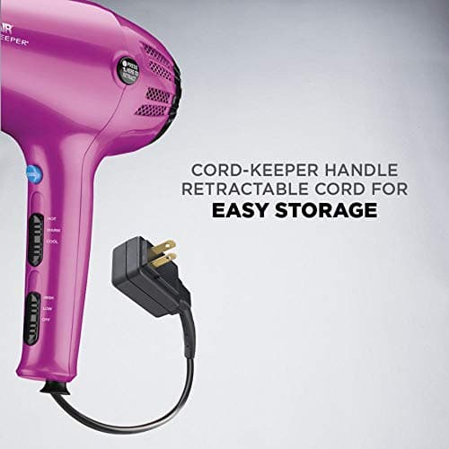 CONAIR 1875W Retractable Cord Keeper Blow Dryer, Pink