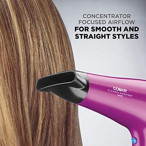 CONAIR 1875W Retractable Cord Keeper Blow Dryer, Pink