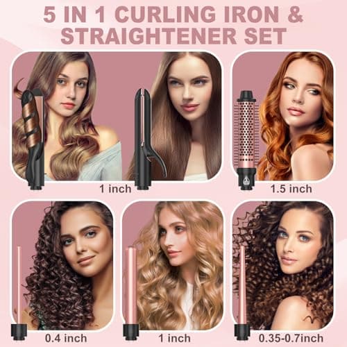 Curling Iron Set with Hair Straightener, Brush & Interchangeable Wands for Users