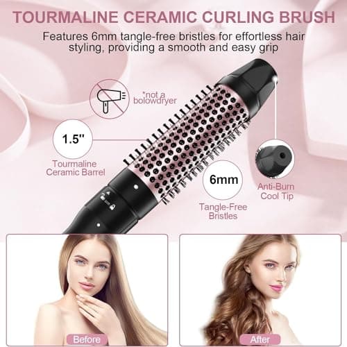 1.5 Inch Heated Ionic Curling Iron Brush for Long Medium Hair