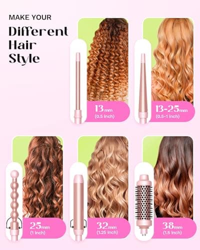 5-in-1 Curling Wand Set for Waves and Curls (Pink)