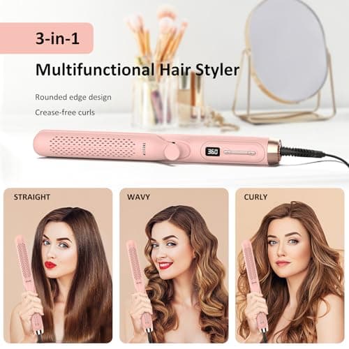 360° Airflow Styler Curling Iron - 1.25 Inch 2 in 1 Hair Tool with Cool Air, Extra Long Design, Dual Voltage