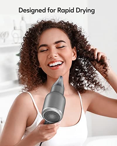 Professional Hair Styling Kit for Women: Ionic Hair Dryer with Diffuser (Textured Gray) and 1 Inch Negative Ion Flat Iron (Rose Gold)