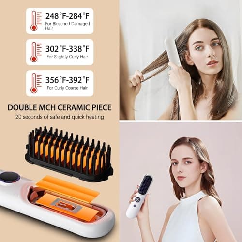 Portable Rechargeable Cordless Hair Straightening Brush