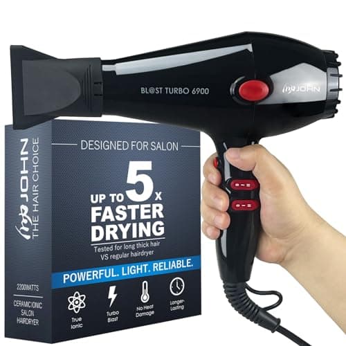 JOHN Ionic 2200W Super Fast Drying Salon Blow Dryer, 2 Nozzles, Blast Turbo 6900