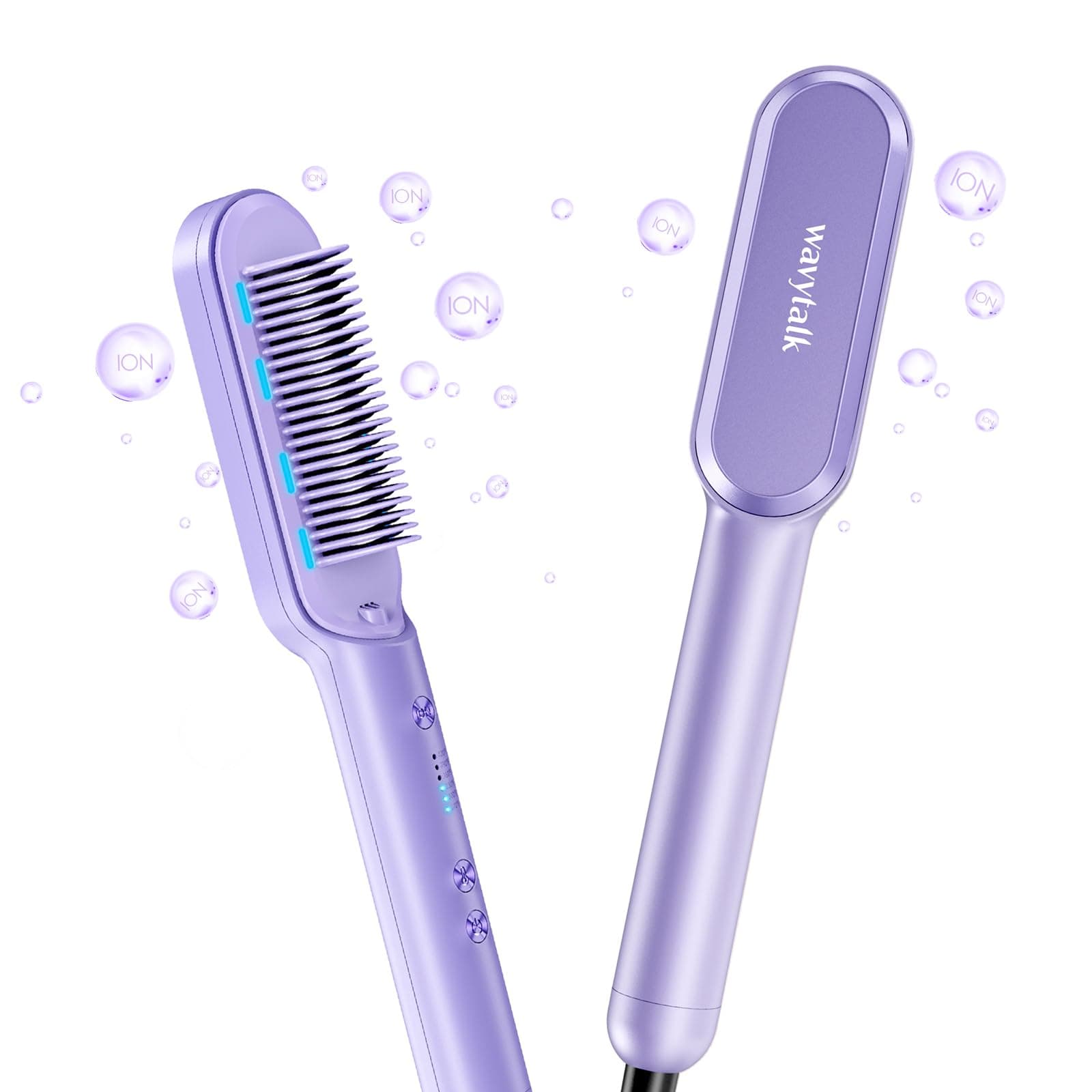 Fast Heating Wavytalk Hair Straightener Brush for Women, Dual Voltage, Purple