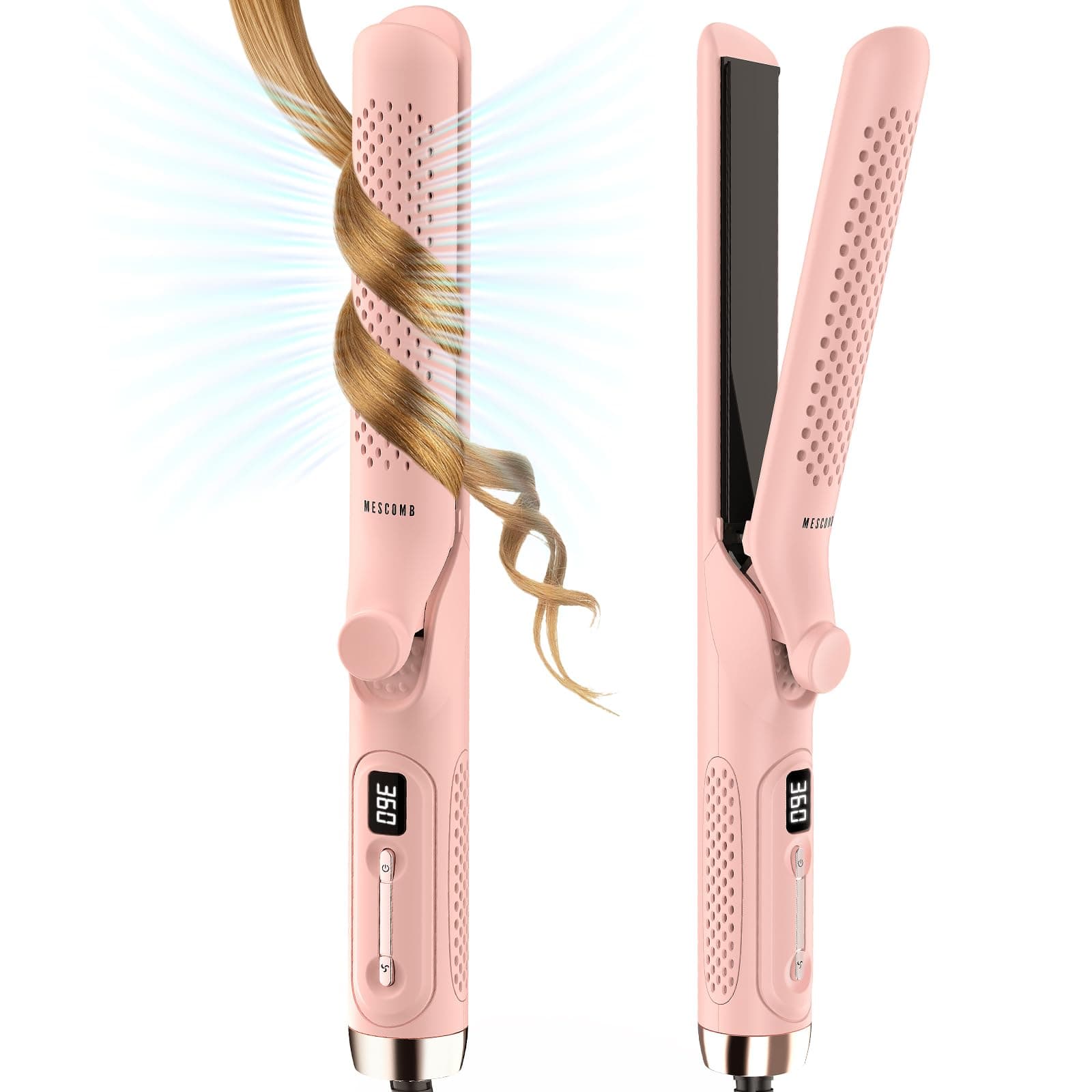 Dual Voltage Flat Iron Curling Wand for Travel - 1.25 Inch Hair Styler and Curler with 360° Airflow