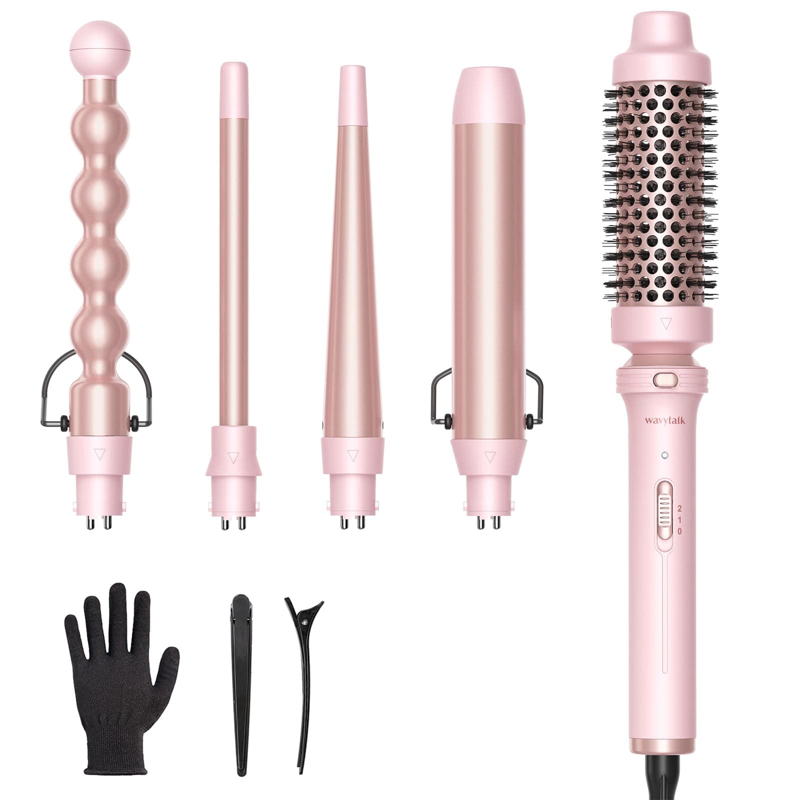 5-in-1 Curling Wand Set for Waves and Curls (Pink)