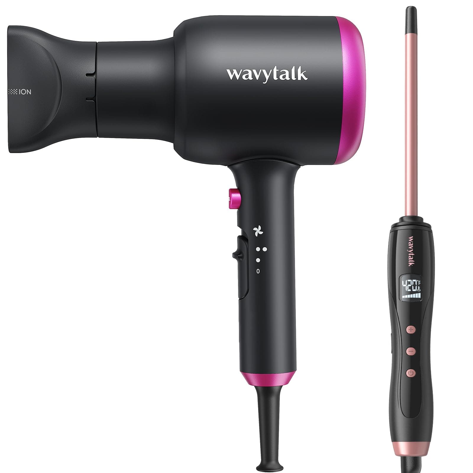 Wavytalk 1875W Ionic Hair Dryer with Diffuser & Curling Iron for Women