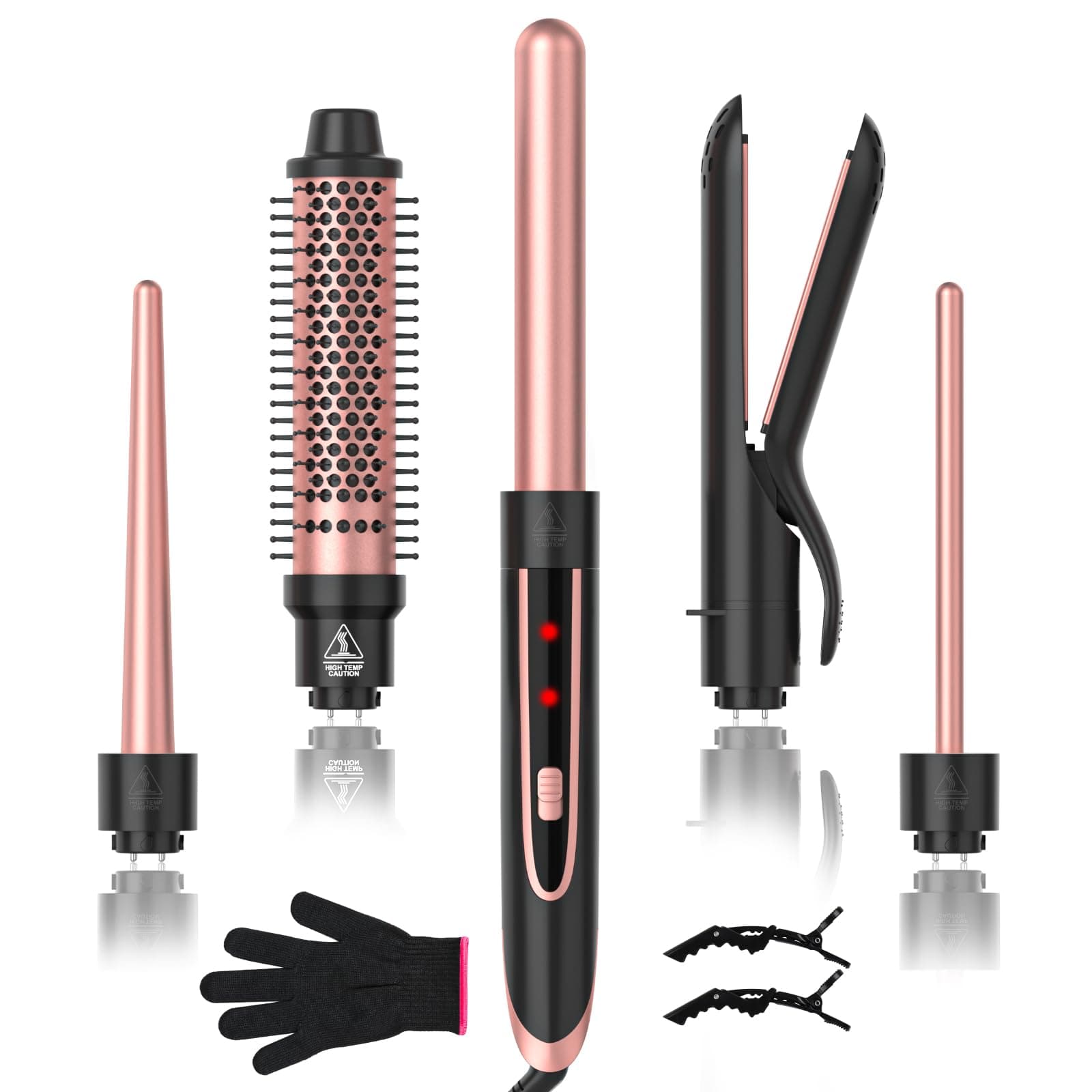 Curling Iron Set with Hair Straightener, Brush & Interchangeable Wands for Users