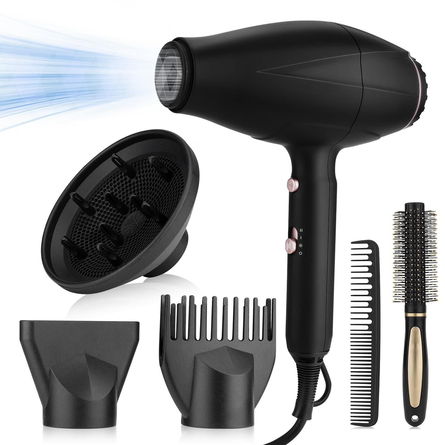 Ionic Hair Dryer for Women with Curly and Straight Hair